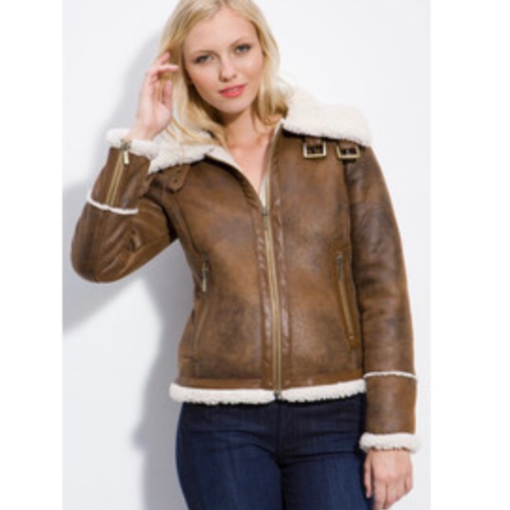 Michael Kors shearling funnel neck aviator